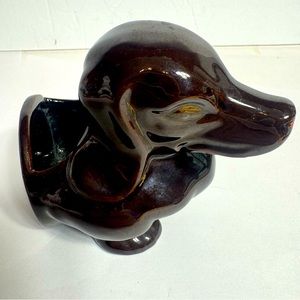 Lipper & Mann-Vintage 1970's DACHSHUND Dog Planter. Brown Drip Redware Pottery